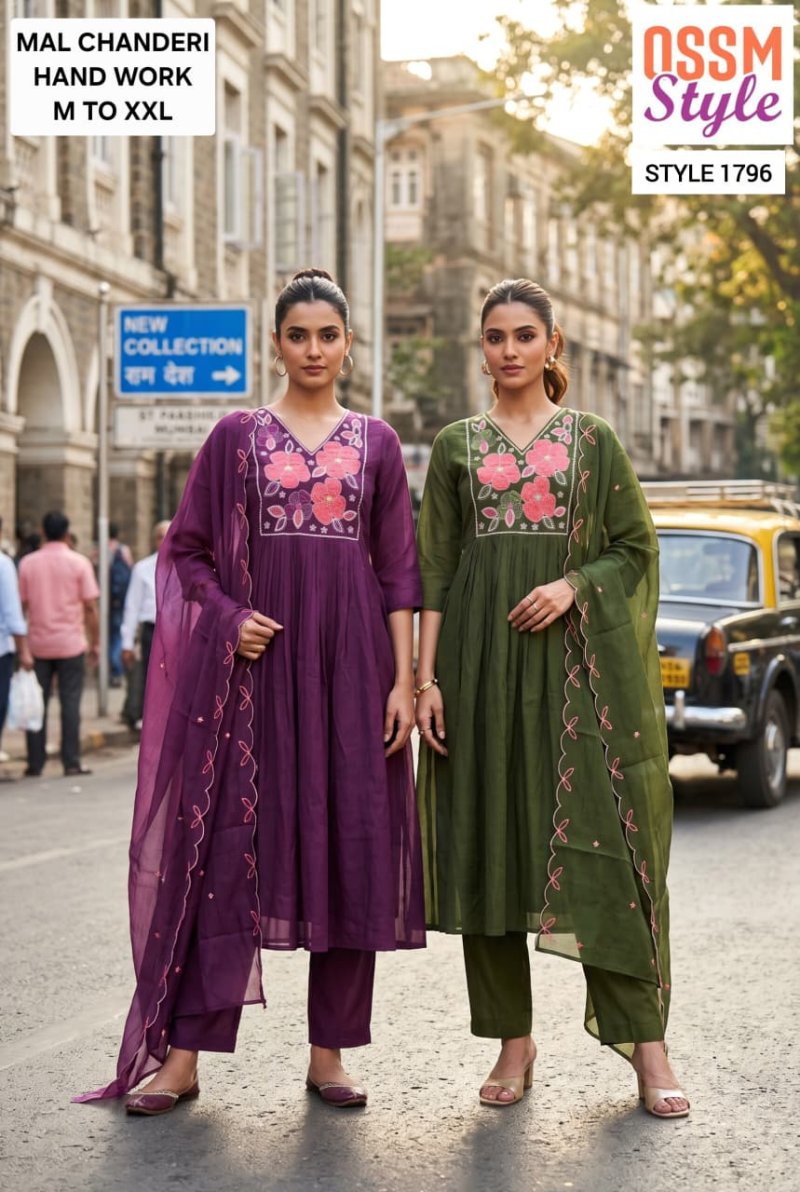 1791 And 1796 By Ossm Style Mal Chanderi Hand Kurtis Set Size Combo